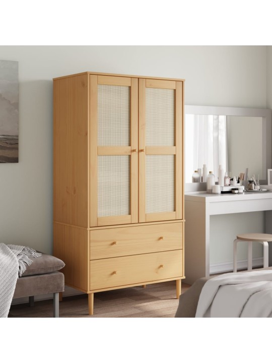 Šatní skříň SENJA ratanový vzhled hnědá 90x55x175 cm borovice
