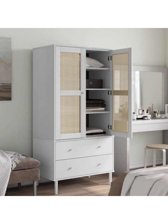Šatní skříň SENJA ratanový vzhled bílá 90x55x175 cm borovice