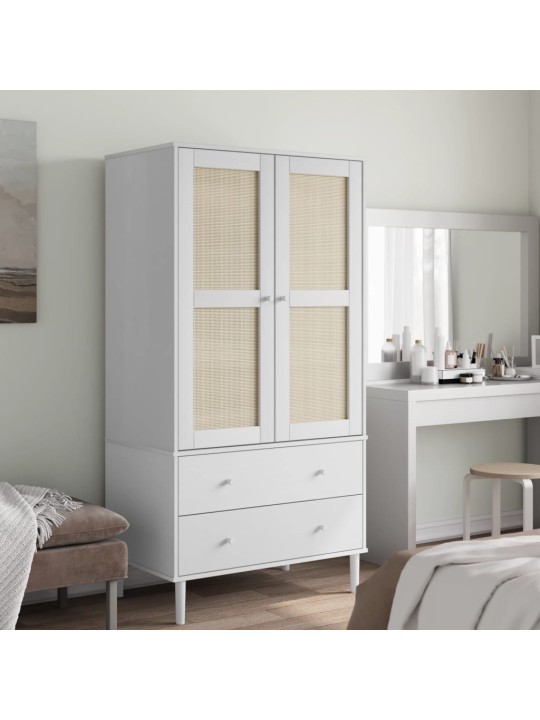 Šatní skříň SENJA ratanový vzhled bílá 90x55x175 cm borovice