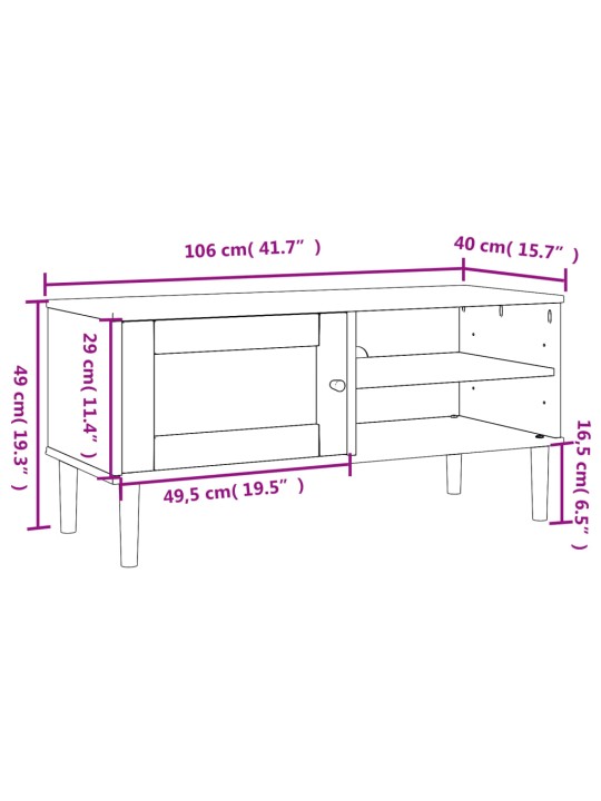 TV skříňka SENJA ratanový vzhled hnědá 106x40x49 cm borovice