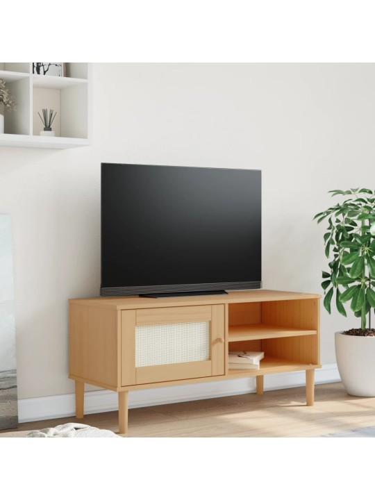 TV skříňka SENJA ratanový vzhled hnědá 106x40x49 cm borovice