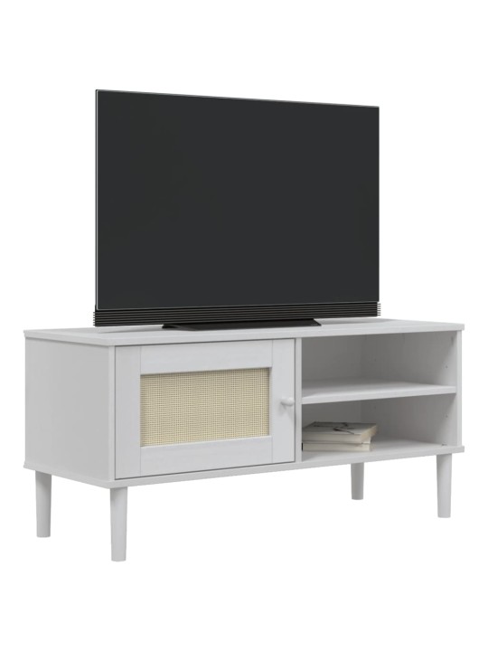 TV skříňka SENJA ratanový vzhled bílá 106 x 40 x 49 cm borovice