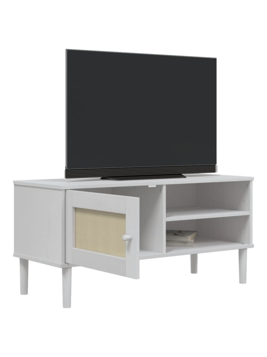 TV skříňka SENJA ratanový vzhled bílá 106 x 40 x 49 cm borovice