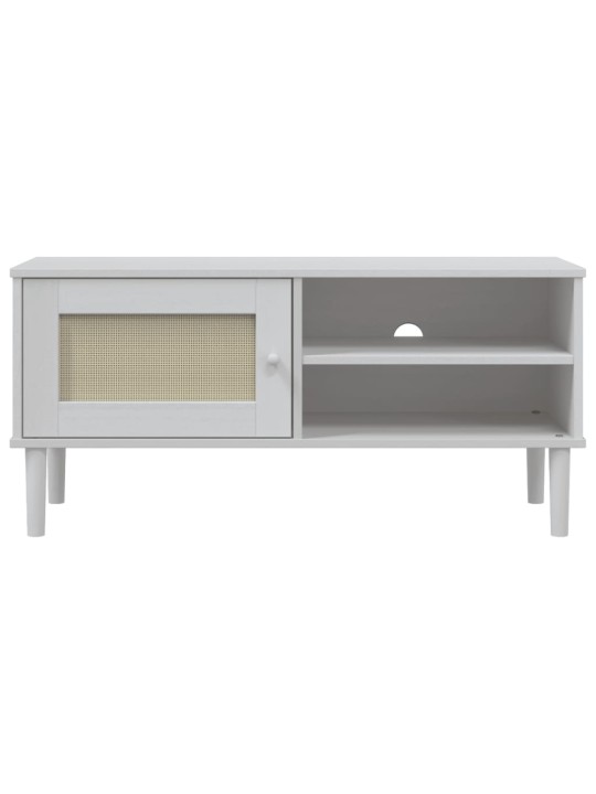 TV skříňka SENJA ratanový vzhled bílá 106 x 40 x 49 cm borovice