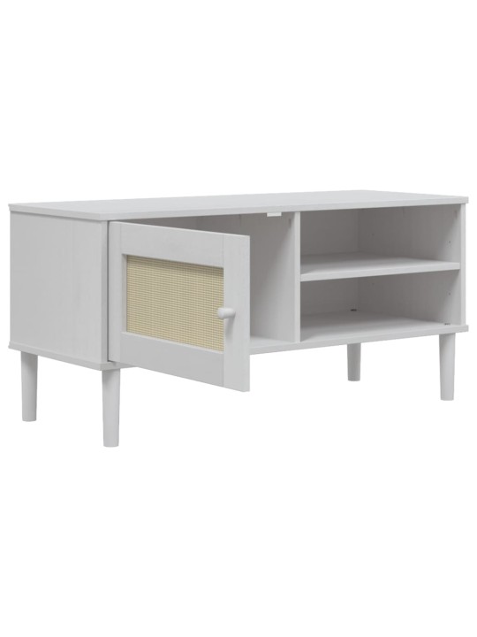 TV skříňka SENJA ratanový vzhled bílá 106 x 40 x 49 cm borovice