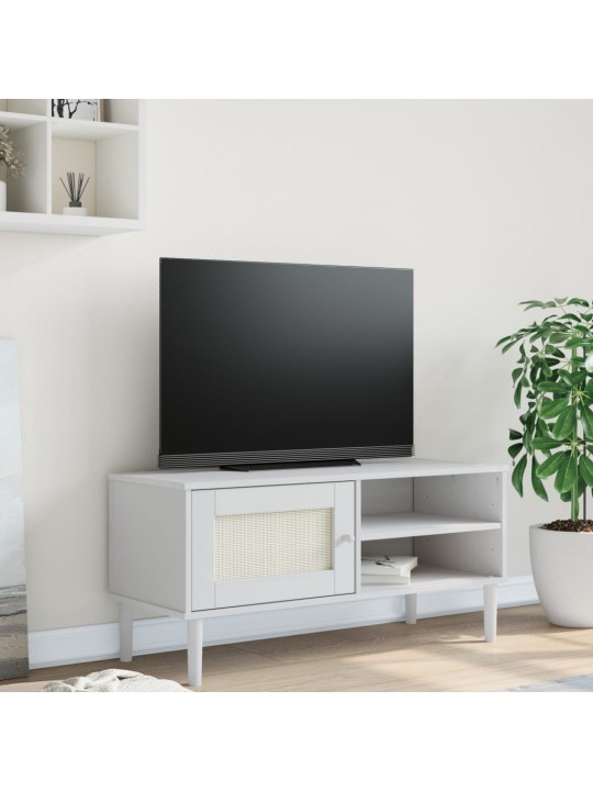 TV skříňka SENJA ratanový vzhled bílá 106 x 40 x 49 cm borovice
