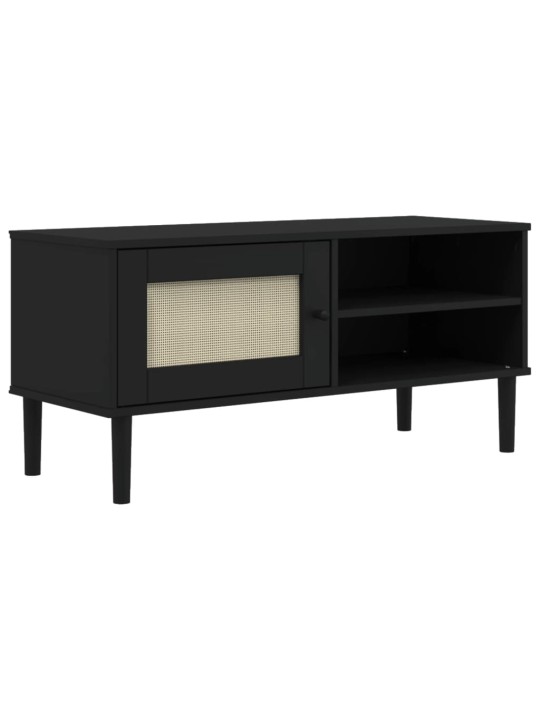 TV skříňka SENJA ratanový vzhled černá 106x40x49 cm borovice