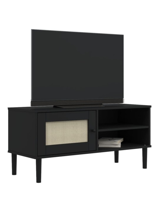 TV skříňka SENJA ratanový vzhled černá 106x40x49 cm borovice