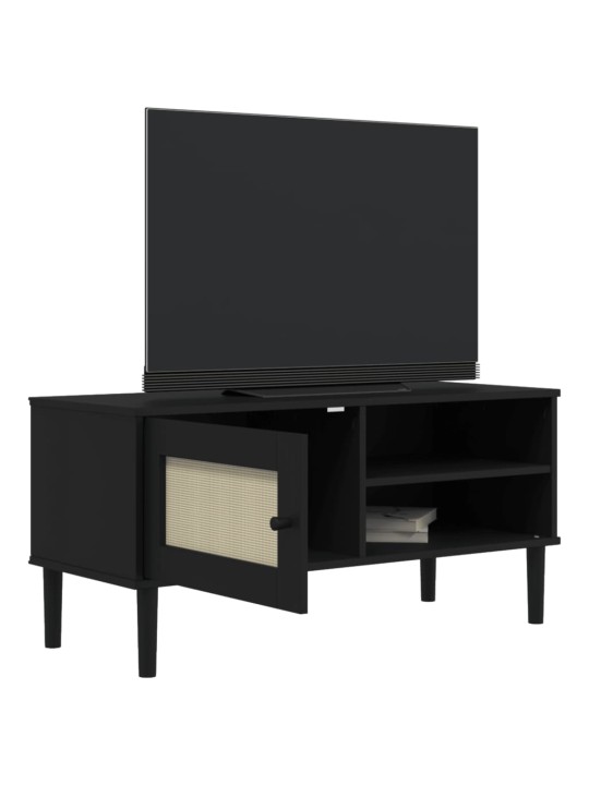 TV skříňka SENJA ratanový vzhled černá 106x40x49 cm borovice
