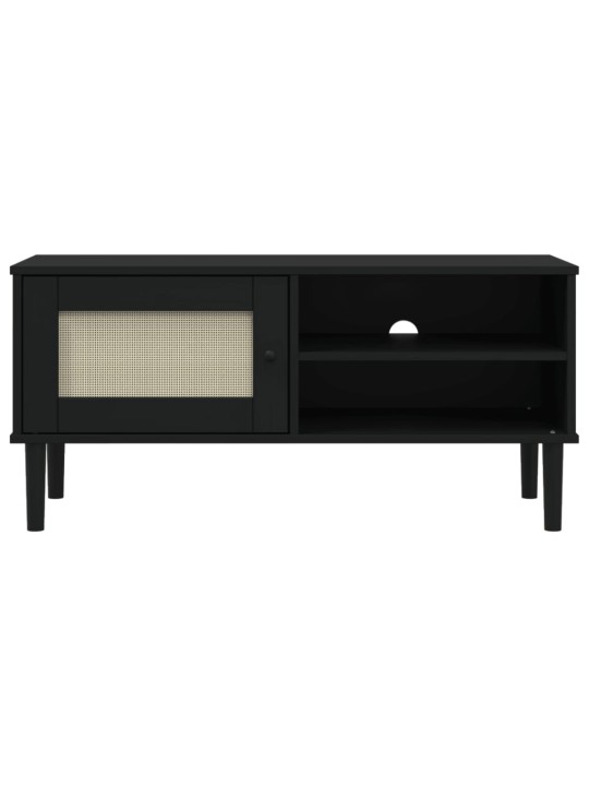 TV skříňka SENJA ratanový vzhled černá 106x40x49 cm borovice