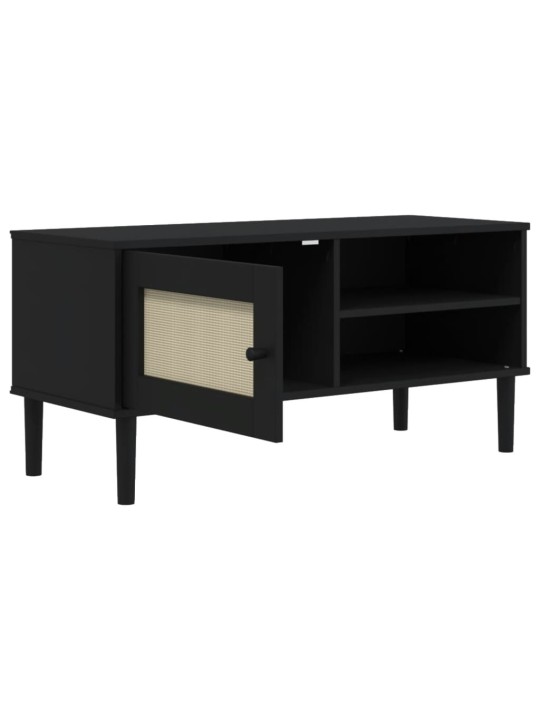 TV skříňka SENJA ratanový vzhled černá 106x40x49 cm borovice