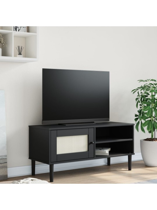TV skříňka SENJA ratanový vzhled černá 106x40x49 cm borovice