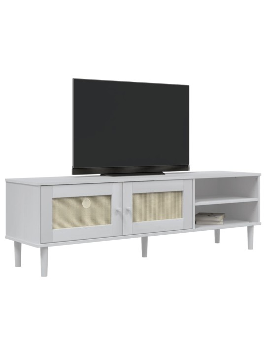 TV skříňka SENJA ratanový vzhled bílá 158 x 40 x 49 cm borovice