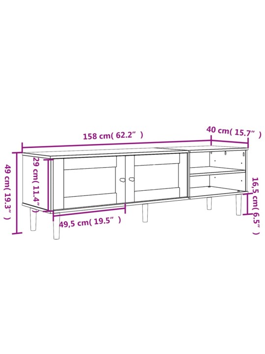 TV skříňka SENJA ratanový vzhled bílá 158 x 40 x 49 cm borovice