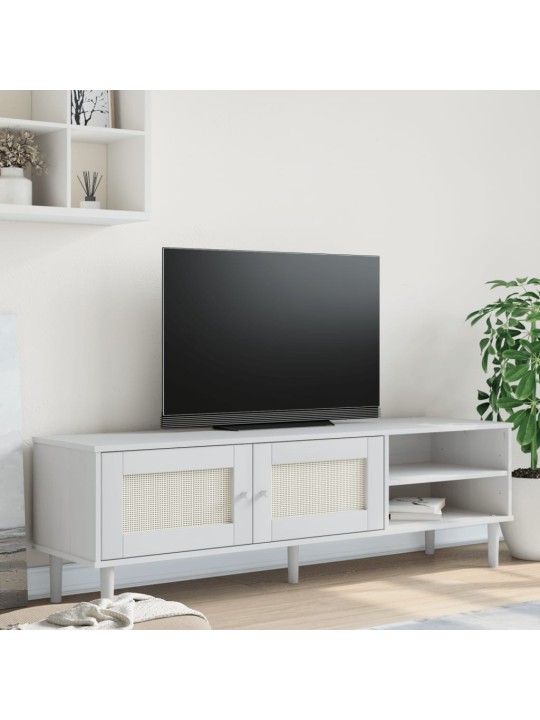TV skříňka SENJA ratanový vzhled bílá 158 x 40 x 49 cm borovice