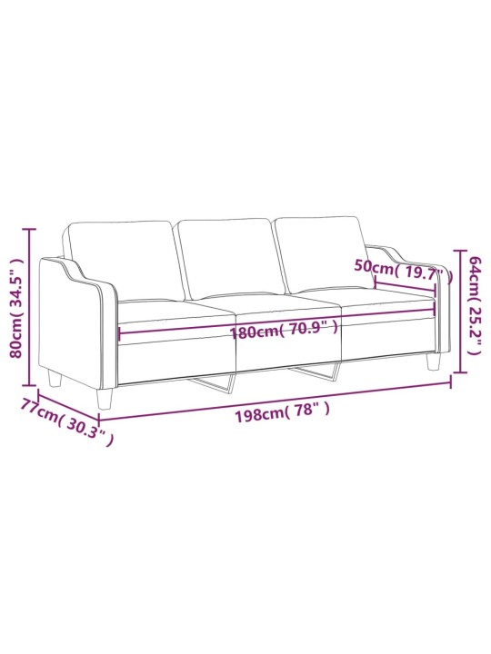 3místná pohovka taupe 180 cm textil