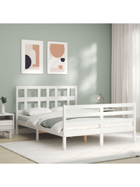 Rám postele s čelem bílý 140 x 200 cm masivní dřevo