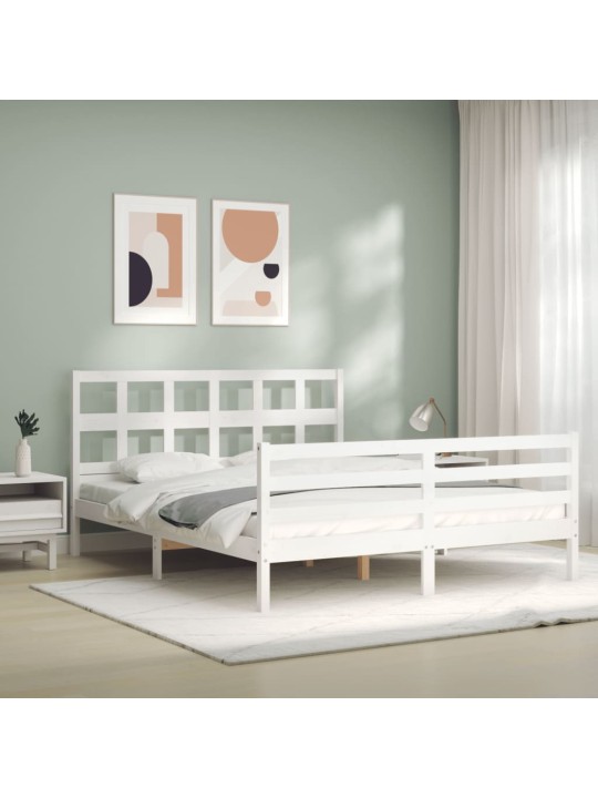 Rám postele s čelem bílý king size masivní dřevo