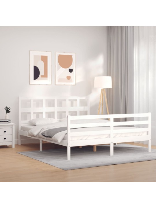 Rám postele s čelem bílý king size masivní dřevo