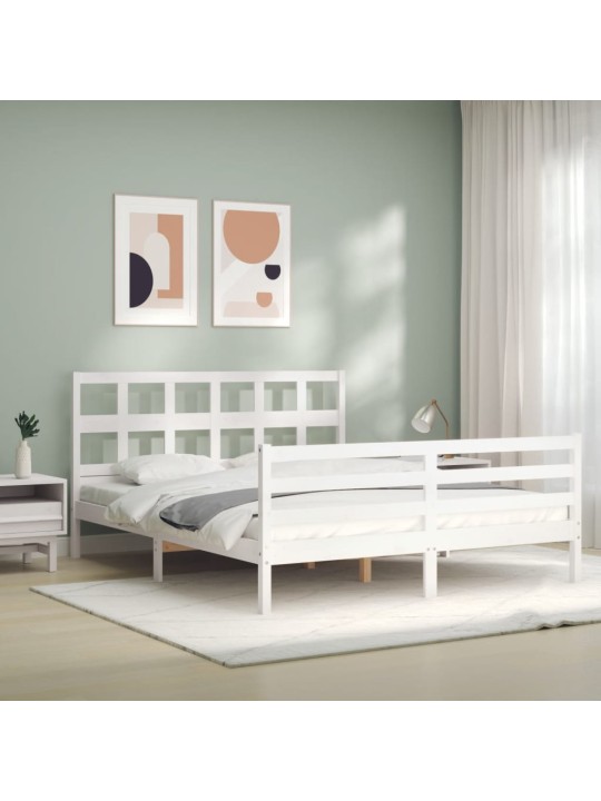 Rám postele s čelem bílý 160 x 200 cm masivní dřevo