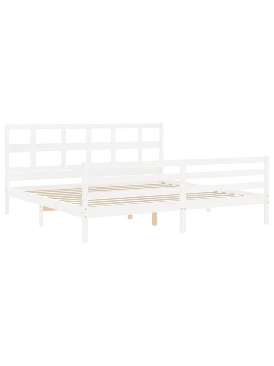 Rám postele s čelem bílý 200 x 200 cm masivní dřevo