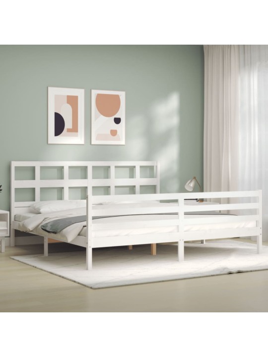 Rám postele s čelem bílý 200 x 200 cm masivní dřevo