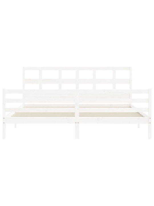 Rám postele s čelem bílý 200 x 200 cm masivní dřevo