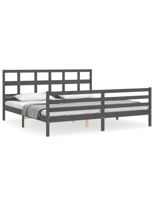 Rám postele s čelem šedý 200 x 200 cm masivní dřevo