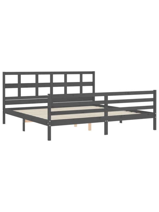 Rám postele s čelem šedý 200 x 200 cm masivní dřevo