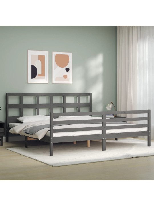 Rám postele s čelem šedý 200 x 200 cm masivní dřevo