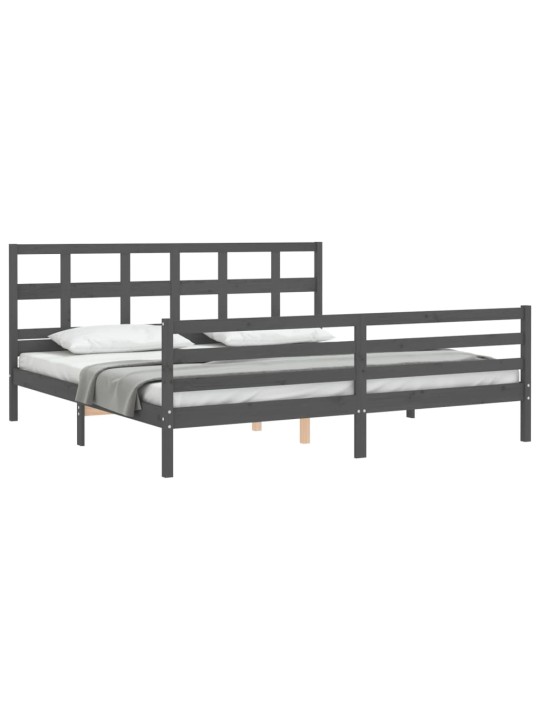 Rám postele s čelem šedý 200 x 200 cm masivní dřevo