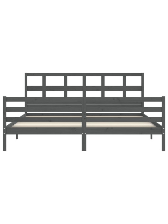 Rám postele s čelem šedý 200 x 200 cm masivní dřevo