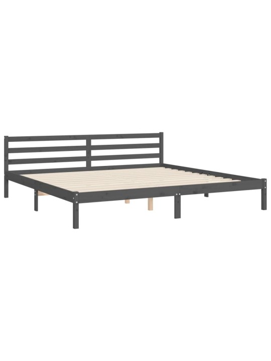 Rám postele s čelem šedý 200 x 200 cm masivní dřevo