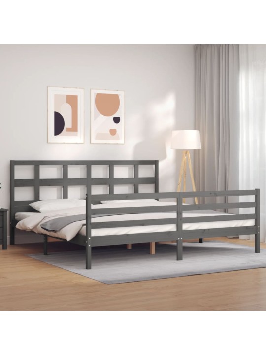 Rám postele s čelem šedý 200 x 200 cm masivní dřevo