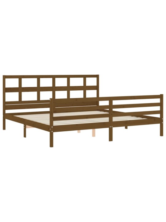 Rám postele s čelem medově hnědý 200 x 200 cm masivní dřevo
