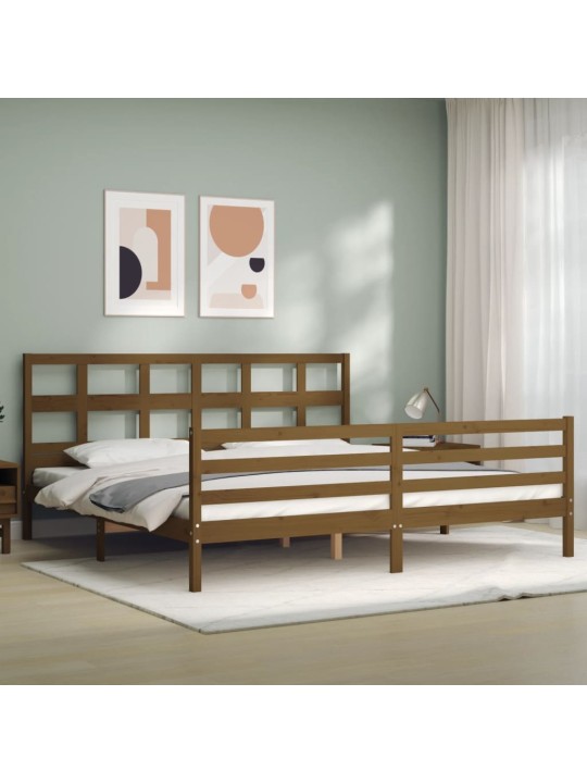 Rám postele s čelem medově hnědý 200 x 200 cm masivní dřevo