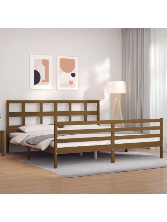 Rám postele s čelem medově hnědý 200 x 200 cm masivní dřevo