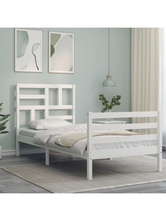 Rám postele s čelem bílý small single masivní dřevo