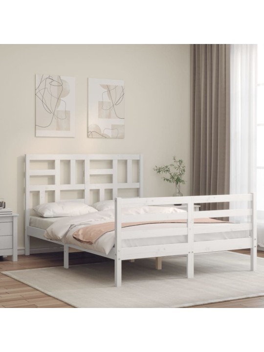 Rám postele s čelem bílý Small Double masivní dřevo