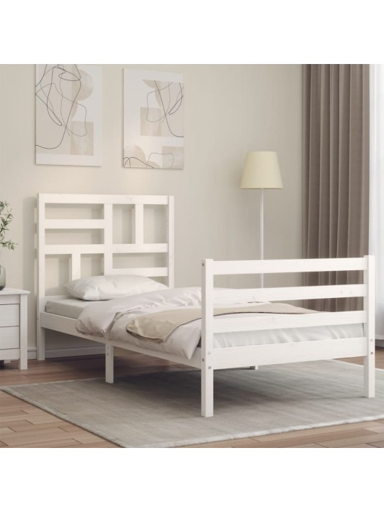 Rám postele s čelem bílý 90 x 200 cm masivní dřevo