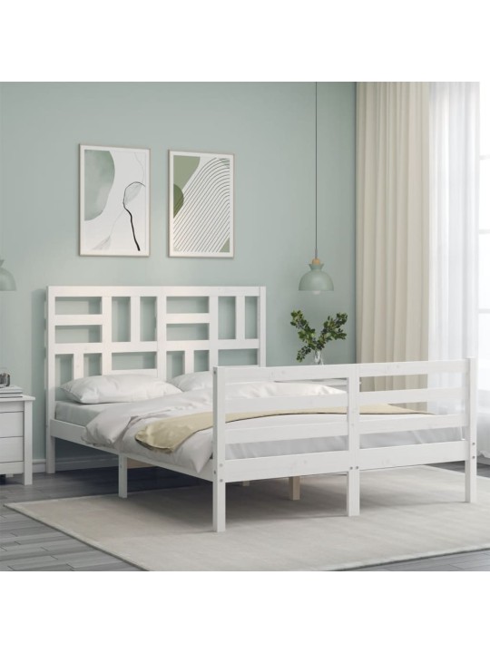 Rám postele s čelem bílý 120 x 200 cm masivní dřevo