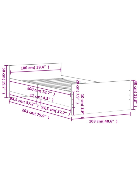 Rám postele bílý 100 x 200 cm kompozitní dřevo