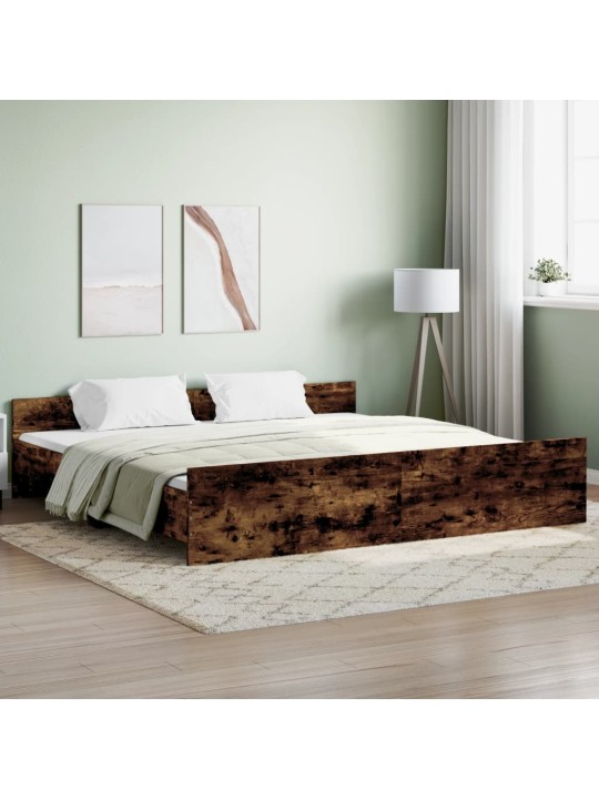 Rám postele s hlavovým a nožním čelem kouřový dub 200 x 200 cm