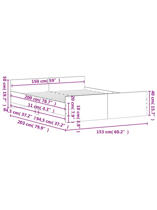 Rám postele s hlavovým a nožním čelem betonově šedý 150x200 cm
