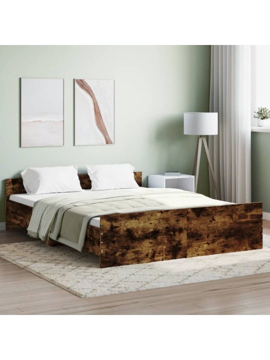 Rám postele s hlavovým a nožním čelem kouřový dub 150 x 200 cm