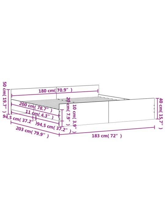 Rám postele s hlavovým a nožním čelem betonově šedý 180x200 cm
