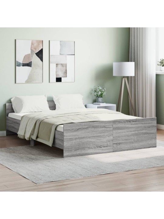 Rám postele s hlavovým a nožním čelem šedý sonoma 140 x 190 cm