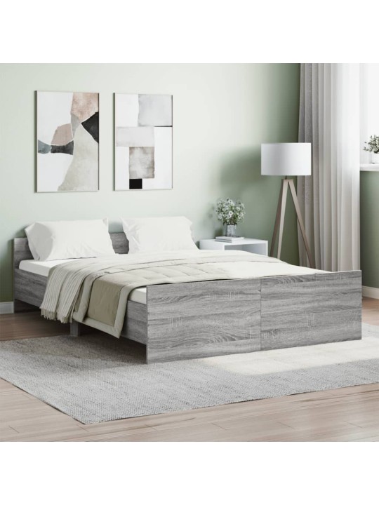 Rám postele s hlavovým a nožním čelem šedý sonoma 135 x 190 cm