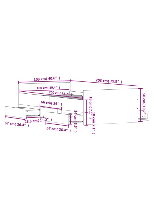 Rám postele s hlavovým a nožním čelem bílý 100 x 200 cm