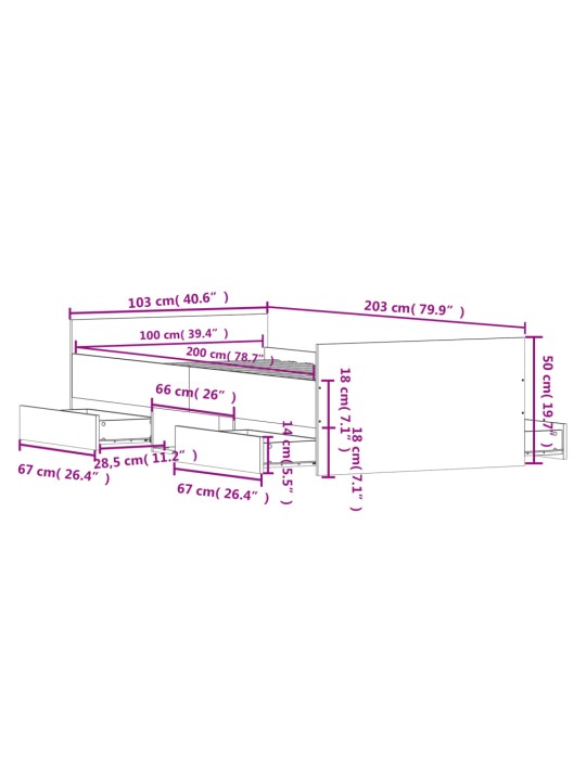 Rám postele s hlavovým a nožním čelem dub sonoma 100 x 200 cm